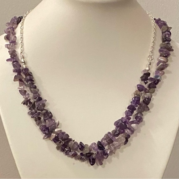NEW AMETHYST Genuine crystal chip necklace (A) - Picture 4 of 7